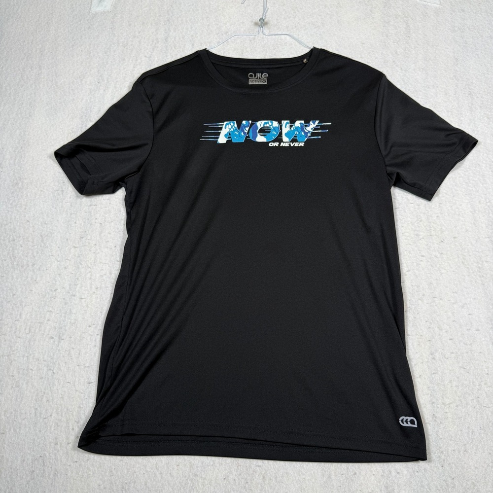 Ajile Active Mens XL Black Now Or Never Graphic Performance T-Shirt Short Sleeve